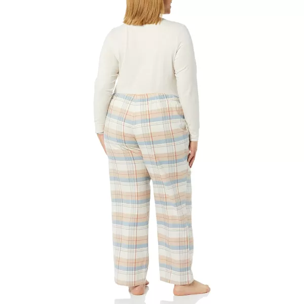 Amazon Essentials Womens Lightweight Flannel Pant and LongSleeve TShirt Sleep Set Available in Plus SizeDusty Blue Mix PlaidOatmeal Heather