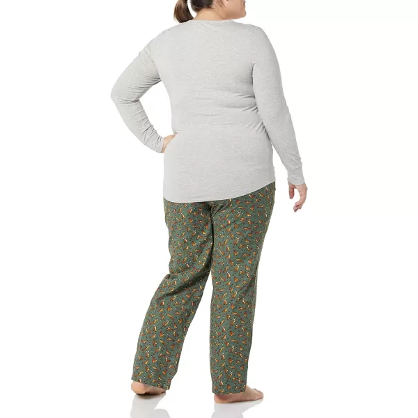 Amazon Essentials Womens Lightweight Flannel Pant and LongSleeve TShirt Sleep Set Available in Plus SizeGreen Squirrel