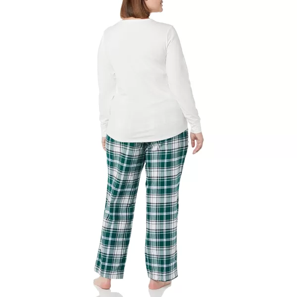 Amazon Essentials Womens Lightweight Flannel Pant and LongSleeve TShirt Sleep Set Available in Plus SizeGreenWhiteClay Plaid