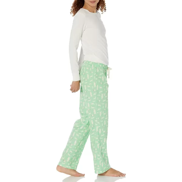 Amazon Essentials Womens Lightweight Flannel Pant and LongSleeve TShirt Sleep Set Available in Plus SizeIvory Forest Animals