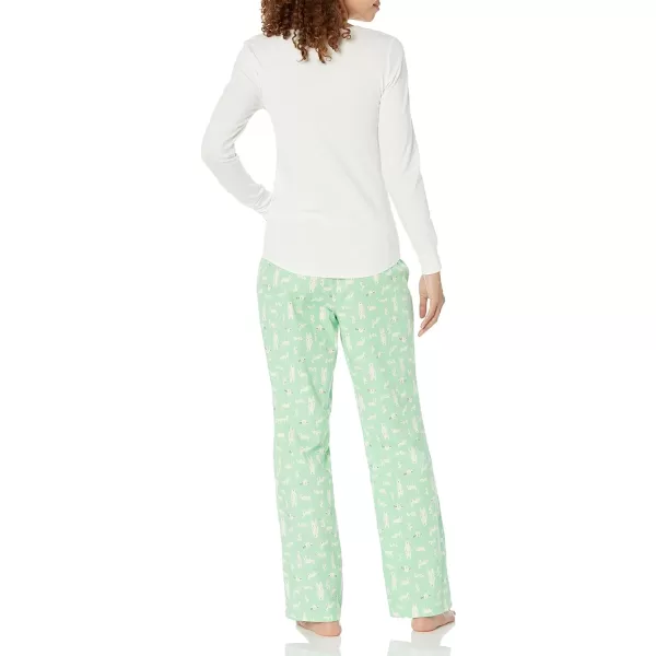 Amazon Essentials Womens Lightweight Flannel Pant and LongSleeve TShirt Sleep Set Available in Plus SizeIvory Forest Animals