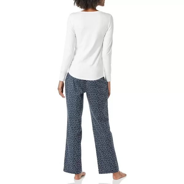 Amazon Essentials Womens Lightweight Flannel Pant and LongSleeve TShirt Sleep Set Available in Plus SizeNavy Dots