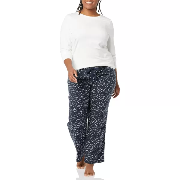 Amazon Essentials Womens Lightweight Flannel Pant and LongSleeve TShirt Sleep Set Available in Plus SizeNavy Dots