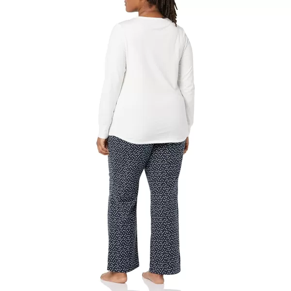 Amazon Essentials Womens Lightweight Flannel Pant and LongSleeve TShirt Sleep Set Available in Plus SizeNavy Dots