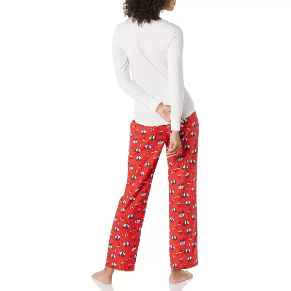 Amazon Essentials Womens Lightweight Flannel Pant and LongSleeve TShirt Sleep Set Available in Plus SizeRed Panda