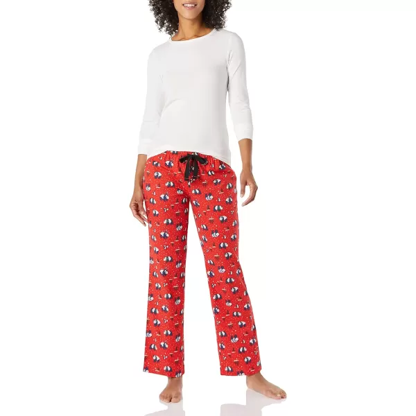 Amazon Essentials Womens Lightweight Flannel Pant and LongSleeve TShirt Sleep Set Available in Plus SizeRed Panda