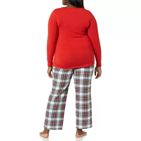 Amazon Essentials Womens Lightweight Flannel Pant and LongSleeve TShirt Sleep Set Available in Plus SizeRed Tartan