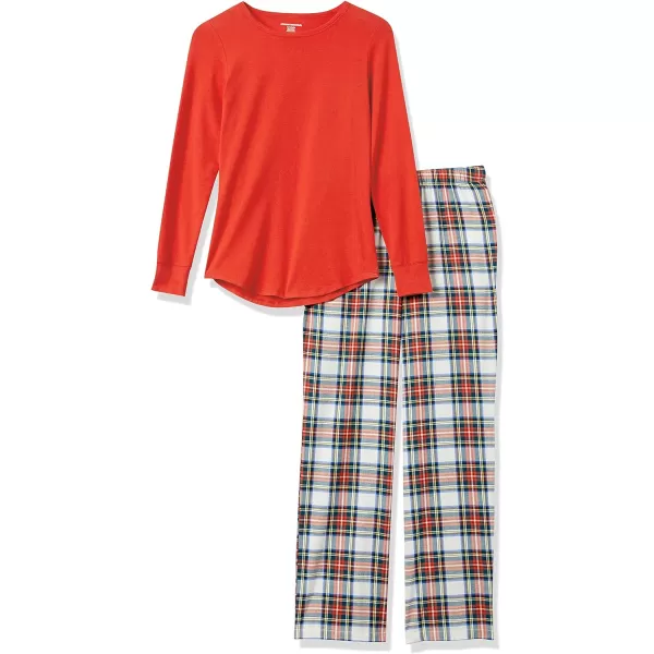 Amazon Essentials Womens Lightweight Flannel Pant and LongSleeve TShirt Sleep Set Available in Plus SizeRed Tartan