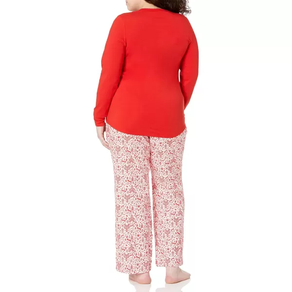 Amazon Essentials Womens Lightweight Flannel Pant and LongSleeve TShirt Sleep Set Available in Plus SizeRedWhite Forest