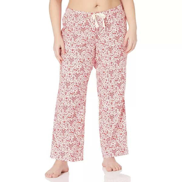 Amazon Essentials Womens Lightweight Flannel Pant and LongSleeve TShirt Sleep Set Available in Plus SizeRedWhite Forest