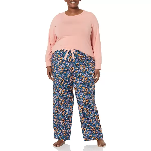 Amazon Essentials Womens Lightweight Flannel Pant and LongSleeve TShirt Sleep Set Available in Plus SizeSalmon PinkFloral Camo