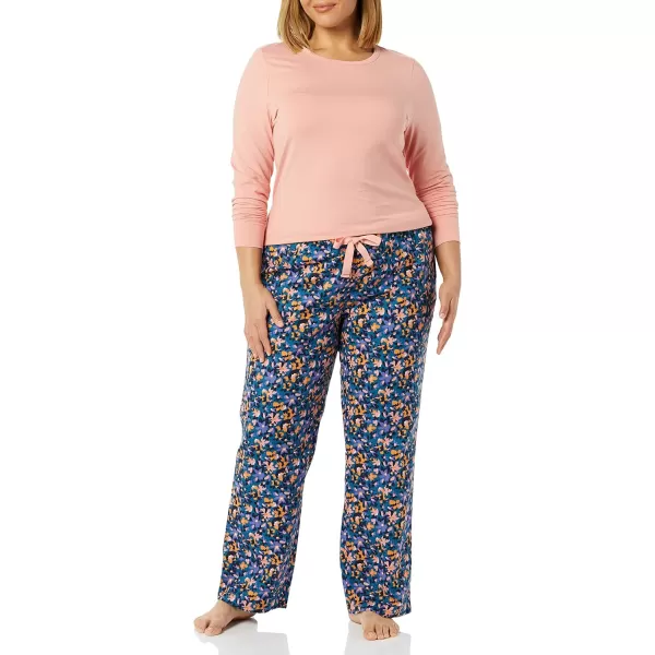 Amazon Essentials Womens Lightweight Flannel Pant and LongSleeve TShirt Sleep Set Available in Plus SizeSalmon PinkFloral Camo