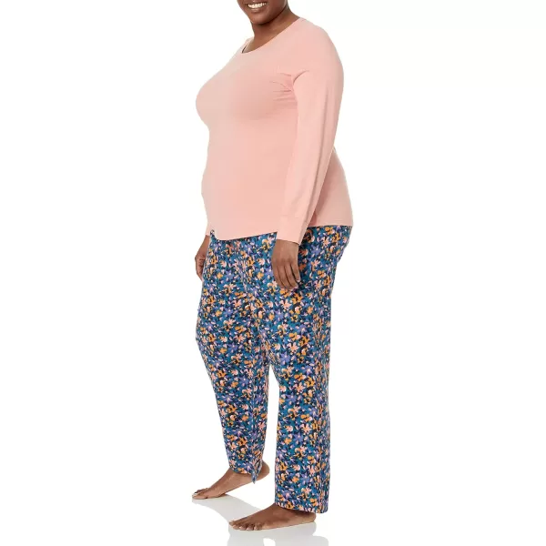 Amazon Essentials Womens Lightweight Flannel Pant and LongSleeve TShirt Sleep Set Available in Plus SizeSalmon PinkFloral Camo