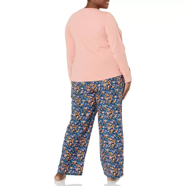 Amazon Essentials Womens Lightweight Flannel Pant and LongSleeve TShirt Sleep Set Available in Plus SizeSalmon PinkFloral Camo