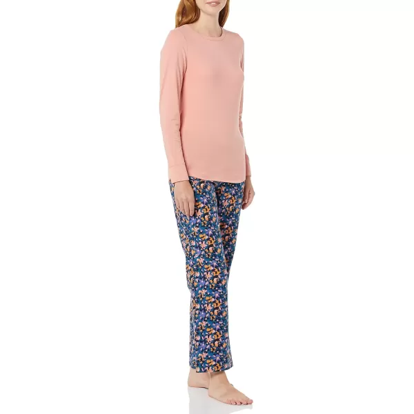 Amazon Essentials Womens Lightweight Flannel Pant and LongSleeve TShirt Sleep Set Available in Plus SizeSalmon PinkFloral Camo