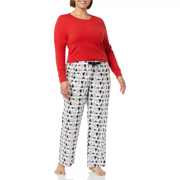 Amazon Essentials Womens Lightweight Flannel Pant and LongSleeve TShirt Sleep Set Available in Plus SizeWhite Penguin