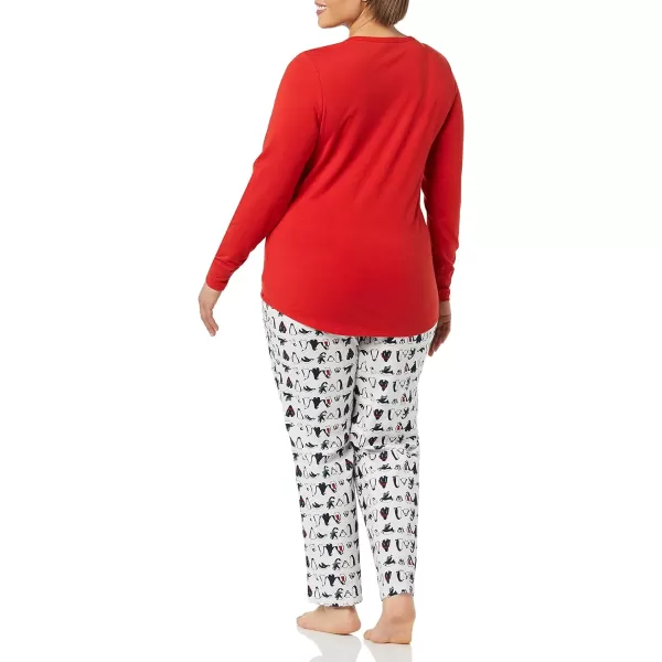 Amazon Essentials Womens Lightweight Flannel Pant and LongSleeve TShirt Sleep Set Available in Plus SizeWhite Penguin