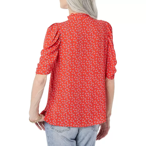 Amazon Essentials Womens Lightweight Georgette HalfSleeve Ruffle Neck Woven BlousePoppy Red Floral