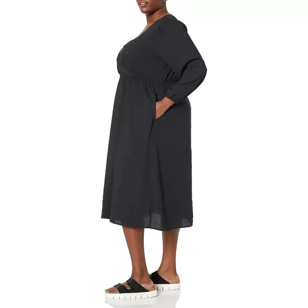 Amazon Essentials Womens Lightweight Georgette Long Sleeve VNeck Midi Dress Available in Plus SizeBlack