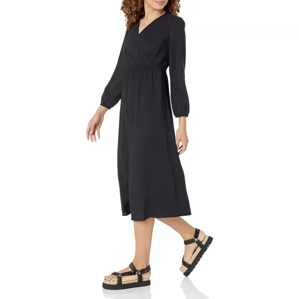 Amazon Essentials Womens Lightweight Georgette Long Sleeve VNeck Midi Dress Available in Plus SizeBlack