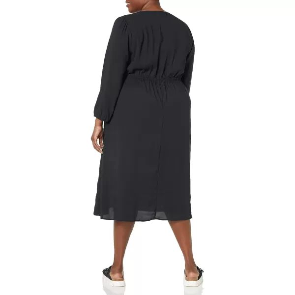 Amazon Essentials Womens Lightweight Georgette Long Sleeve VNeck Midi Dress Available in Plus SizeBlack