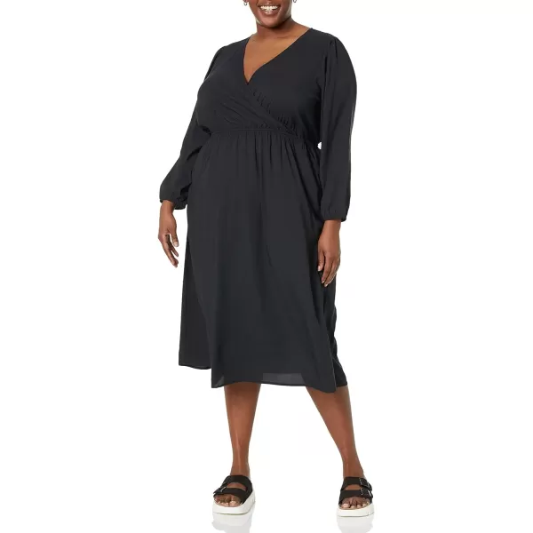 Amazon Essentials Womens Lightweight Georgette Long Sleeve VNeck Midi Dress Available in Plus SizeBlack