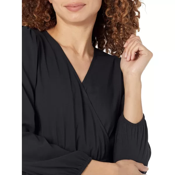 Amazon Essentials Womens Lightweight Georgette Long Sleeve VNeck Midi Dress Available in Plus SizeBlack
