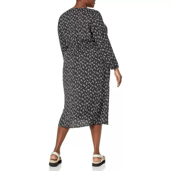 Amazon Essentials Womens Lightweight Georgette Long Sleeve VNeck Midi Dress Available in Plus SizeBlack Bouquet Floral