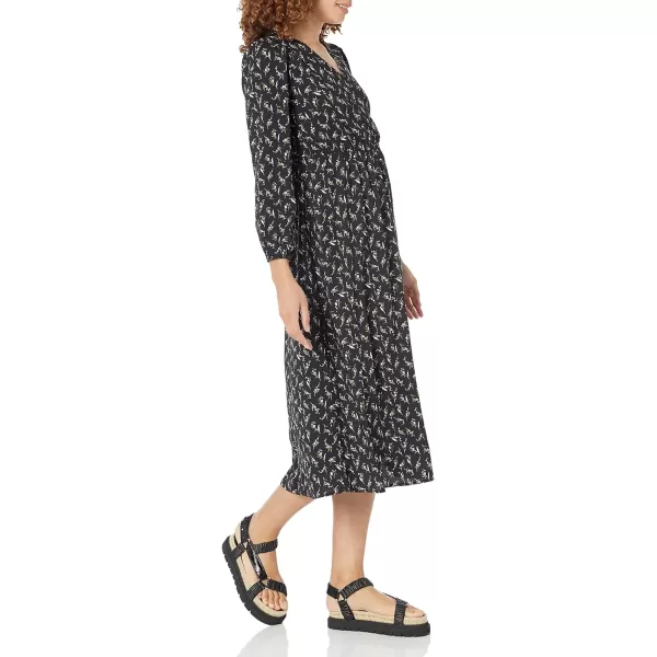 Amazon Essentials Womens Lightweight Georgette Long Sleeve VNeck Midi Dress Available in Plus SizeBlack Bouquet Floral