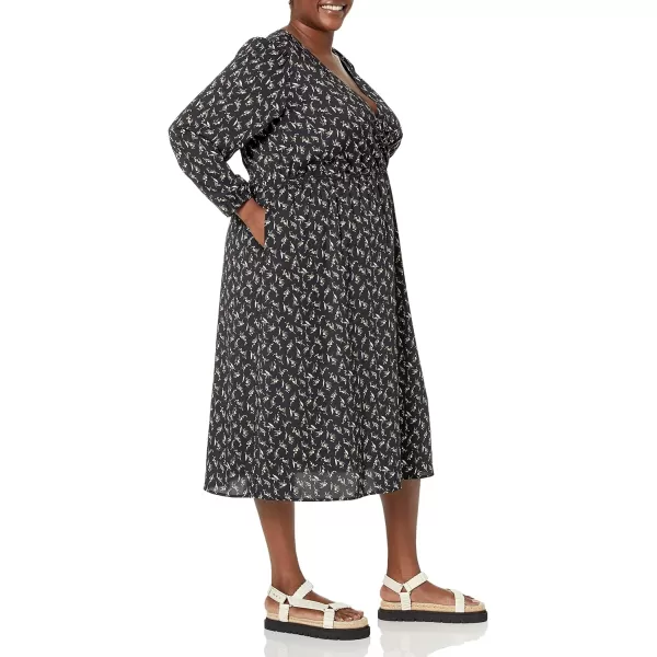 Amazon Essentials Womens Lightweight Georgette Long Sleeve VNeck Midi Dress Available in Plus SizeBlack Bouquet Floral