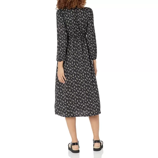 Amazon Essentials Womens Lightweight Georgette Long Sleeve VNeck Midi Dress Available in Plus SizeBlack Bouquet Floral