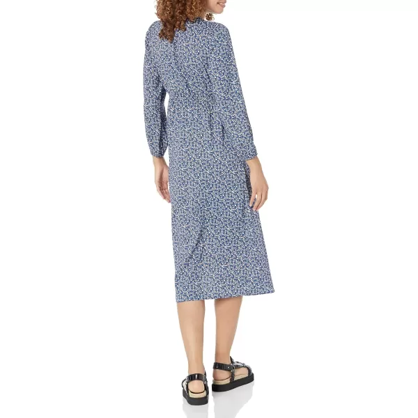 Amazon Essentials Womens Lightweight Georgette Long Sleeve VNeck Midi Dress Available in Plus SizeBlue Ditsy Floral