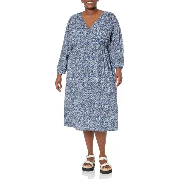 Amazon Essentials Womens Lightweight Georgette Long Sleeve VNeck Midi Dress Available in Plus SizeBlue Ditsy Floral