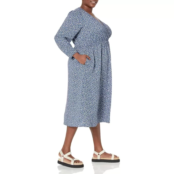 Amazon Essentials Womens Lightweight Georgette Long Sleeve VNeck Midi Dress Available in Plus SizeBlue Ditsy Floral