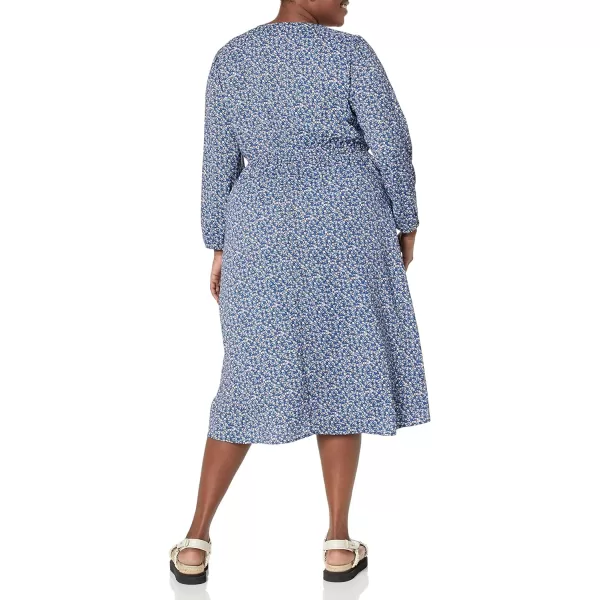 Amazon Essentials Womens Lightweight Georgette Long Sleeve VNeck Midi Dress Available in Plus SizeBlue Ditsy Floral