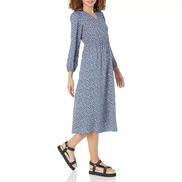 Amazon Essentials Womens Lightweight Georgette Long Sleeve VNeck Midi Dress Available in Plus SizeBlue Ditsy Floral