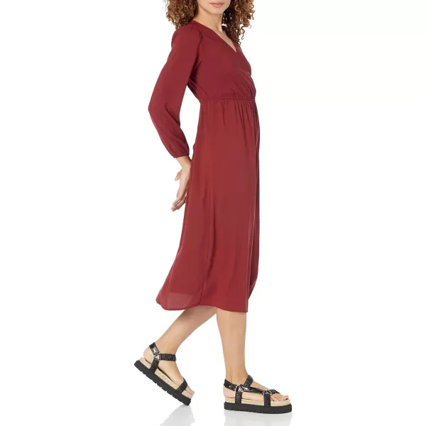 Amazon Essentials Womens Lightweight Georgette Long Sleeve VNeck Midi Dress Available in Plus SizeBurgundy