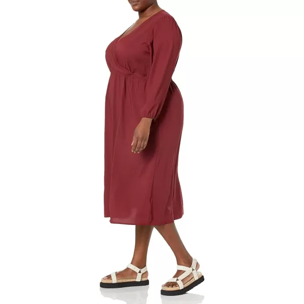 Amazon Essentials Womens Lightweight Georgette Long Sleeve VNeck Midi Dress Available in Plus SizeBurgundy