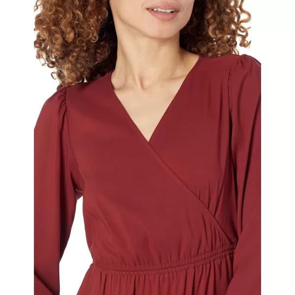 Amazon Essentials Womens Lightweight Georgette Long Sleeve VNeck Midi Dress Available in Plus SizeBurgundy