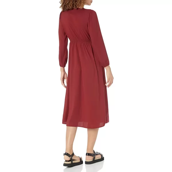 Amazon Essentials Womens Lightweight Georgette Long Sleeve VNeck Midi Dress Available in Plus SizeBurgundy