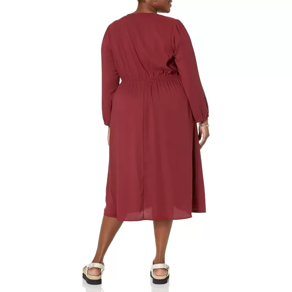 Amazon Essentials Womens Lightweight Georgette Long Sleeve VNeck Midi Dress Available in Plus SizeBurgundy