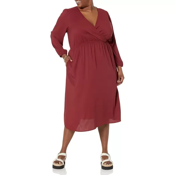 Amazon Essentials Womens Lightweight Georgette Long Sleeve VNeck Midi Dress Available in Plus SizeBurgundy