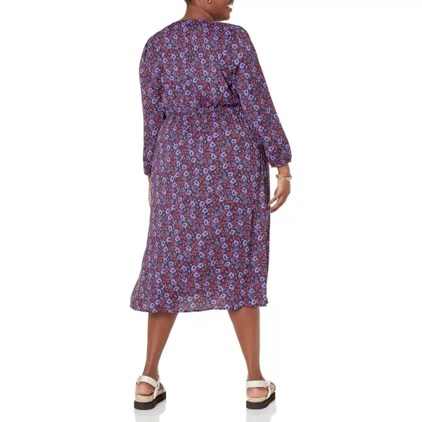 Amazon Essentials Womens Lightweight Georgette Long Sleeve VNeck Midi Dress Available in Plus SizeDark Blue Pansy