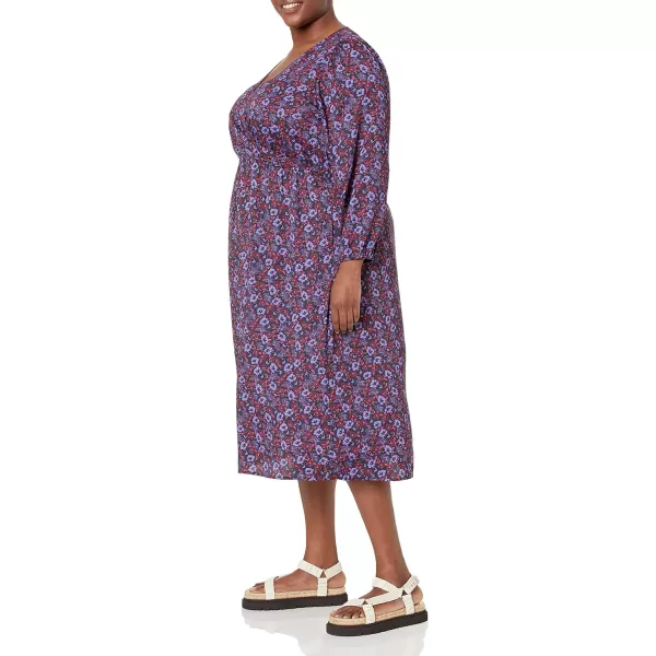 Amazon Essentials Womens Lightweight Georgette Long Sleeve VNeck Midi Dress Available in Plus SizeDark Blue Pansy