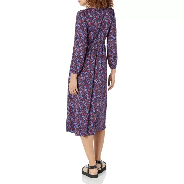 Amazon Essentials Womens Lightweight Georgette Long Sleeve VNeck Midi Dress Available in Plus SizeDark Blue Pansy