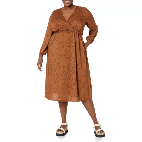 Amazon Essentials Womens Lightweight Georgette Long Sleeve VNeck Midi Dress Available in Plus SizeDark Chestnut Brown Diamond