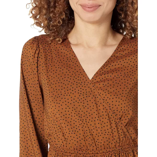 Amazon Essentials Womens Lightweight Georgette Long Sleeve VNeck Midi Dress Available in Plus SizeDark Chestnut Brown Diamond