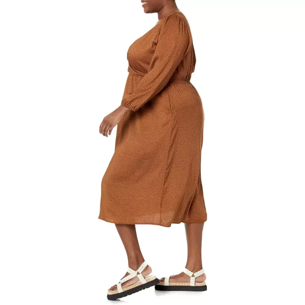 Amazon Essentials Womens Lightweight Georgette Long Sleeve VNeck Midi Dress Available in Plus SizeDark Chestnut Brown Diamond