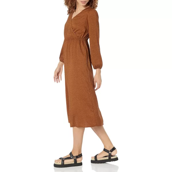 Amazon Essentials Womens Lightweight Georgette Long Sleeve VNeck Midi Dress Available in Plus SizeDark Chestnut Brown Diamond