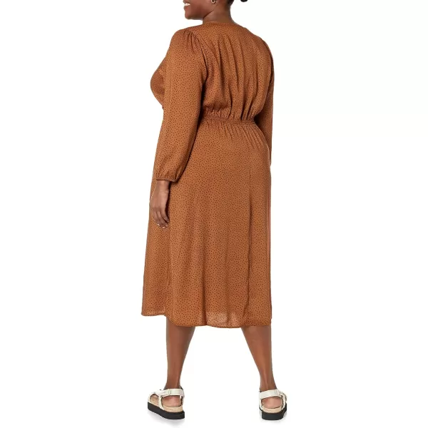 Amazon Essentials Womens Lightweight Georgette Long Sleeve VNeck Midi Dress Available in Plus SizeDark Chestnut Brown Diamond